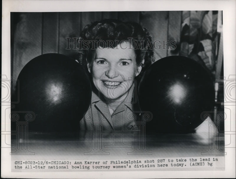 Load image into Gallery viewer, 1949 Press Photo Ann Karrer Philadelphia All Star National Bowling Tourney
