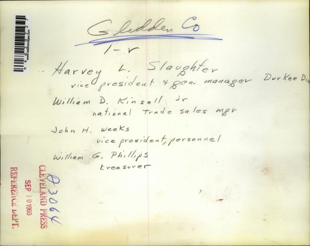 1960 Press Photo Glidden Co's Harvey L. Slaughter, V P & Gen Manager.