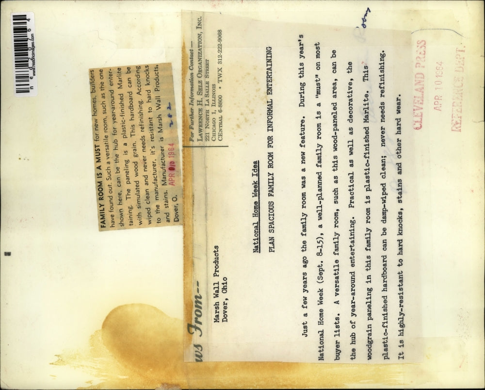 1964 Press Photo Family room remodeled for informal entertaining