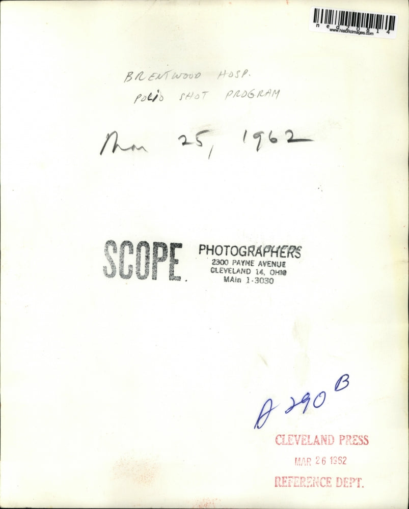 1962 Press Photo Brentwood Hospital Polio Shot Program