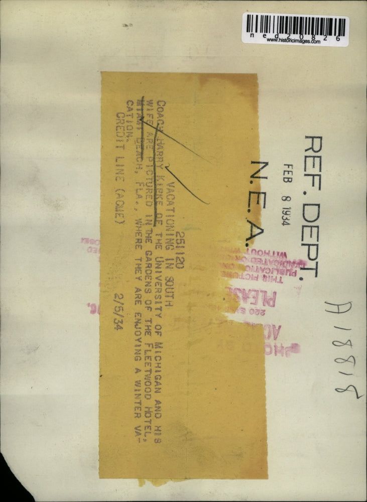 1934 Press Photo Harry Kipke And His Wife In The Gardens Of Fleetwood Hotel