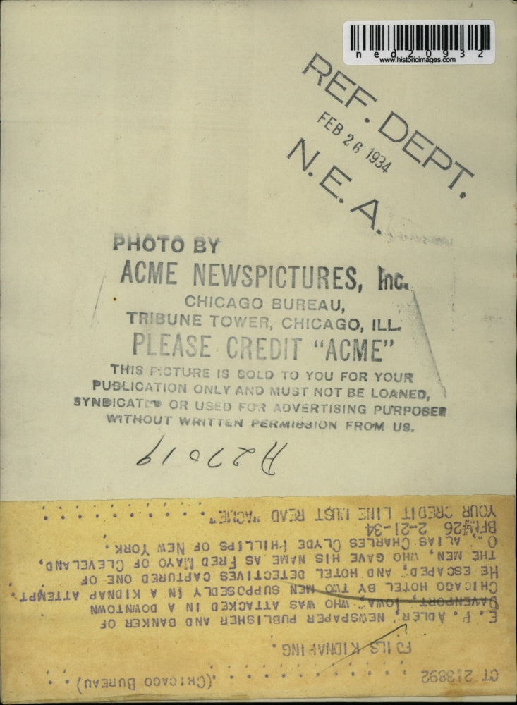 1934 Press Photo E.P. Adler escaped in a kidnap attempt
