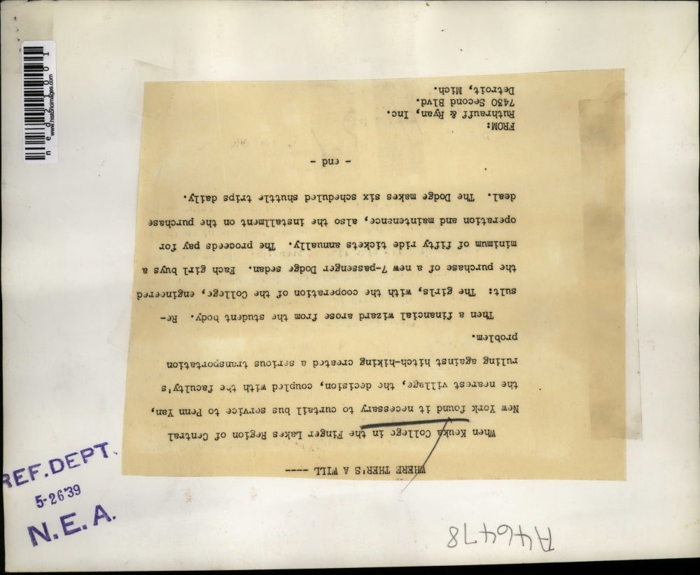 1939 Press Photo Keuka College in the Finger Lakes Region of Central NY.