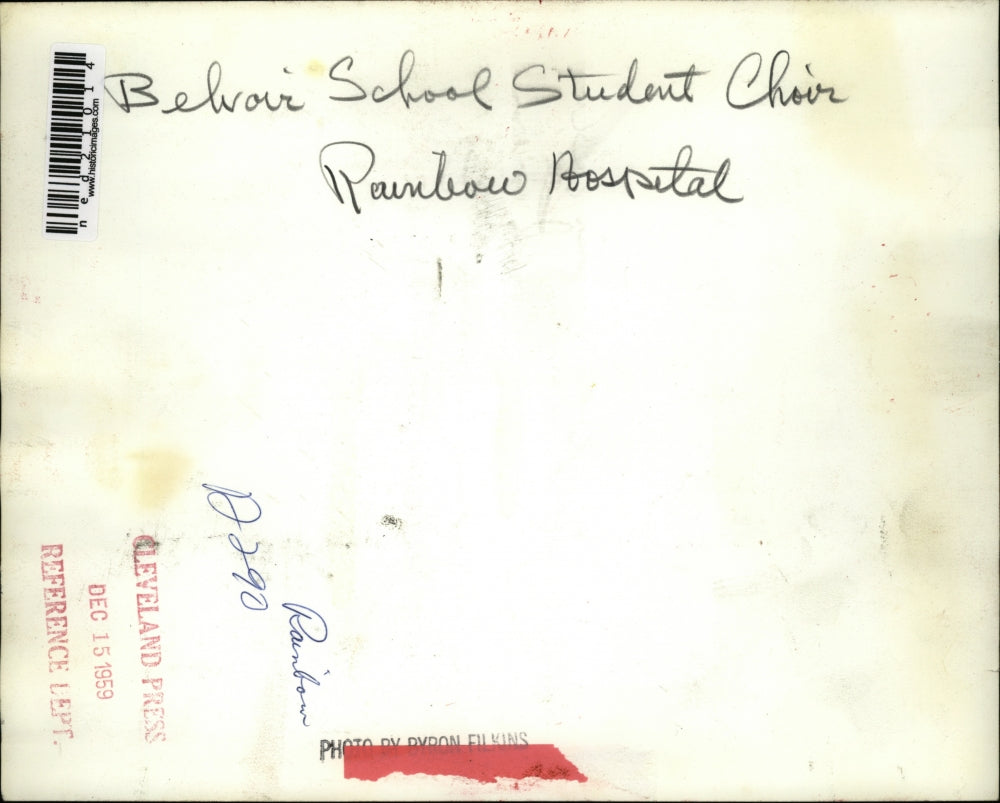 1959 Press Photo Belvoir School Student Choir, Rainbow Hospital.