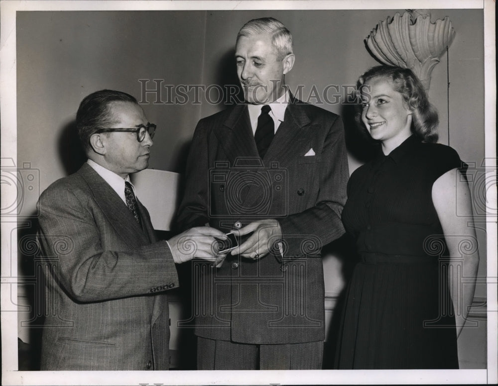 1950 Press Photo Sir Francis Evans Britain New York America Linguaphone