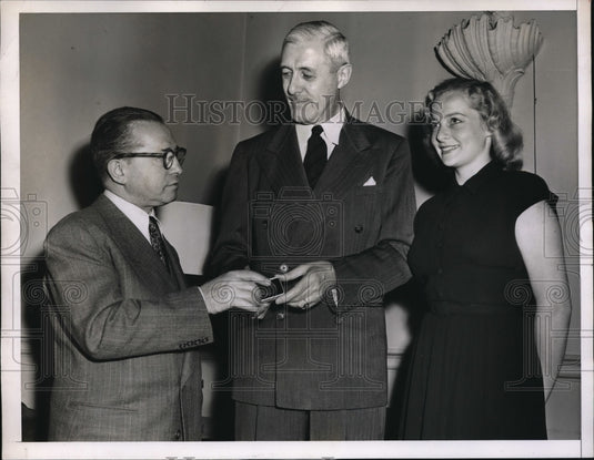 1950 Press Photo Sir Francis Evans Britain New York America Linguaphone