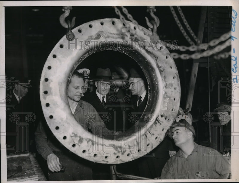 Load image into Gallery viewer, 1937 Press Photo Assistant Navy Secretary Charles Edison Inspects Brooklyn Yard
