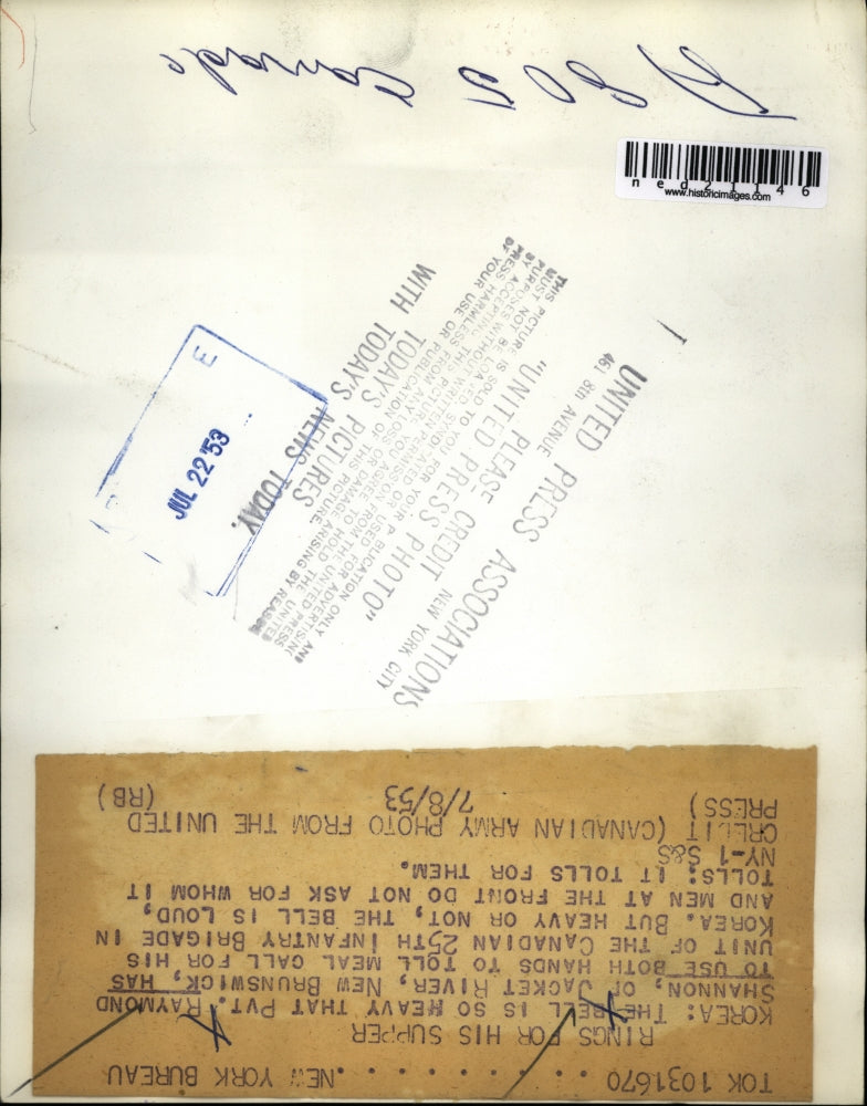 1953 Press Photo Private Raymond Shannon Bell Canadian 25th Infantry Korean War