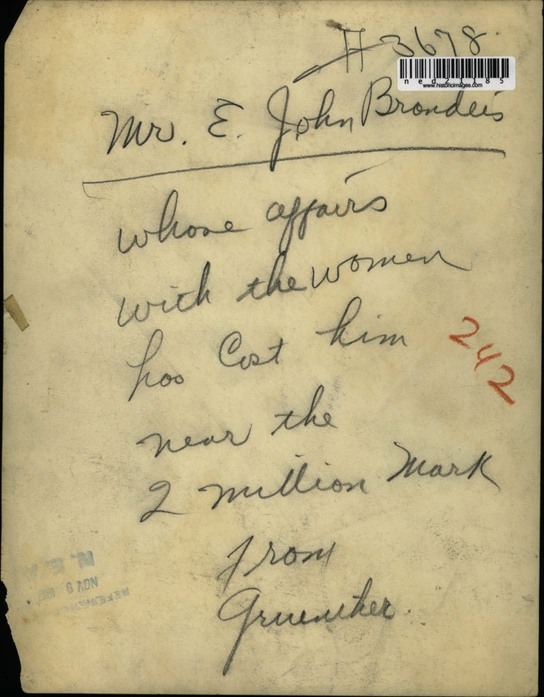 1912 Press Photo E John Brandeis Affairs With Women Who Cast Him Grueniher