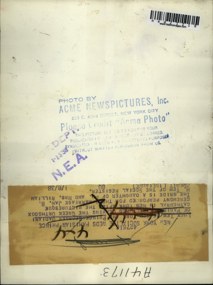 1938 Press Photo New York Socialite weds parisian prince Lucy Tew of New York