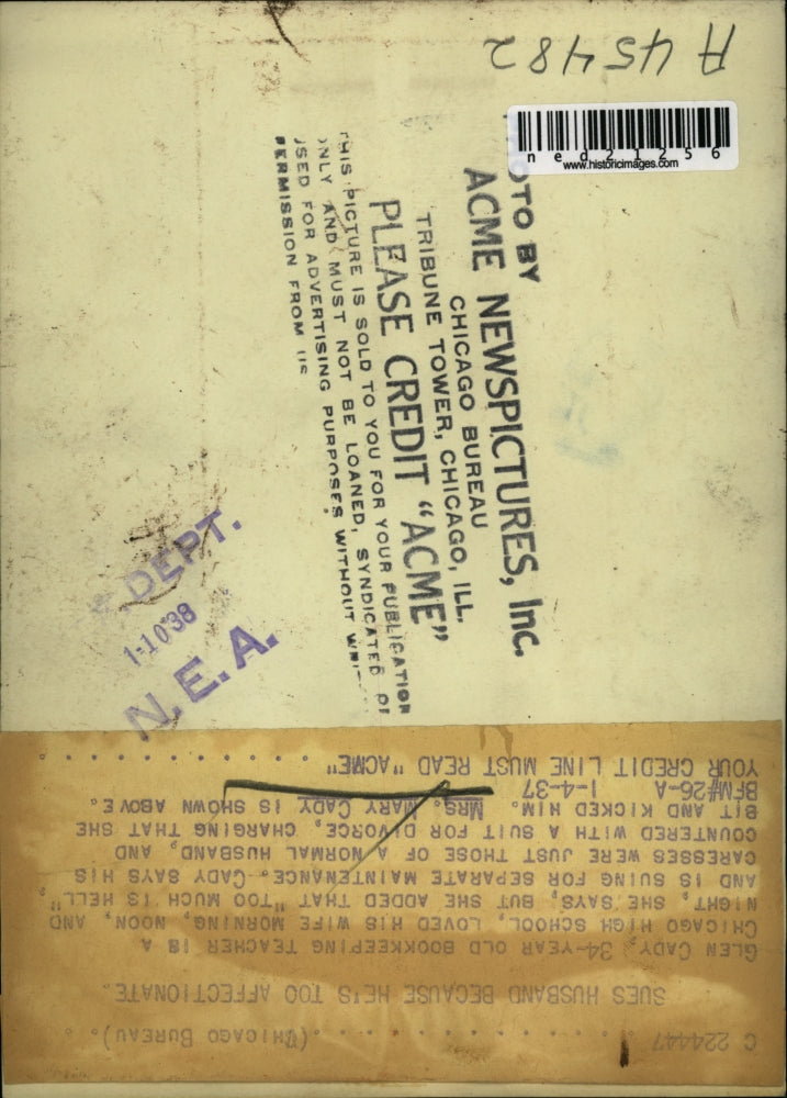 1937 Press Photo Mrs. Mary Cady Sues Husband Saying "Too Much Is Hell"