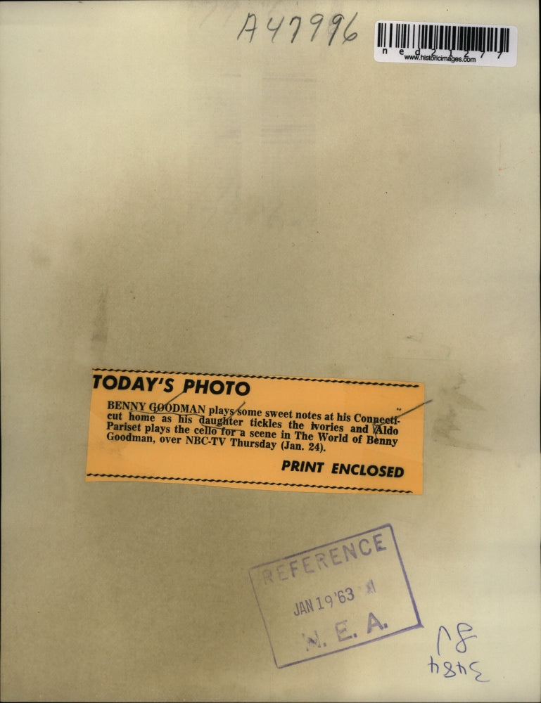 1963 Press Photo Musicians Benny Goodman and Aldo Pariset Film Television Scene