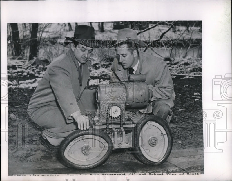 Load image into Gallery viewer, 1949 Press Photo John Kopczynski Robert King Inventors Egg-Shaped Wheel
