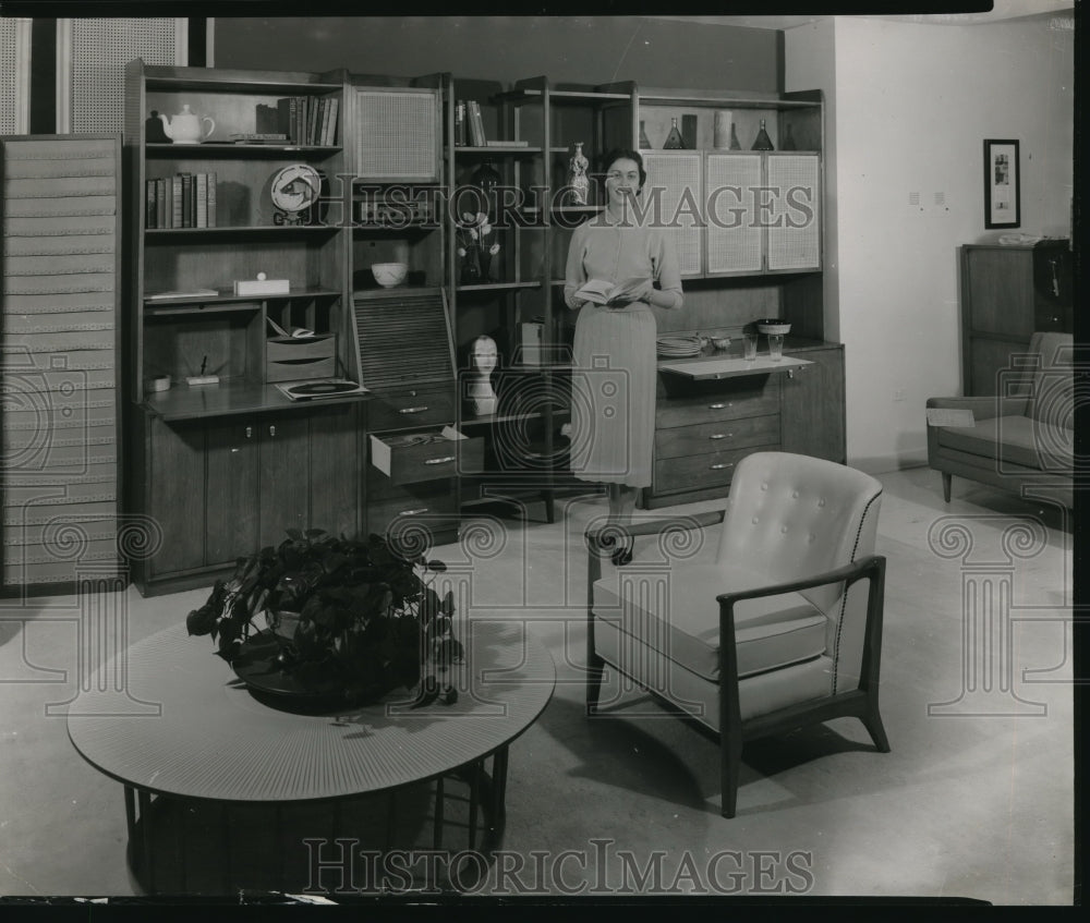 1958 Press Photo Drexel storage center assembled from 7 coordinated units.