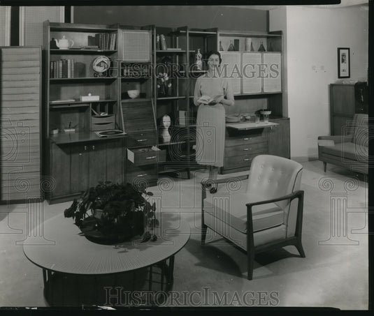 1958 Press Photo Drexel storage center assembled from 7 coordinated units.