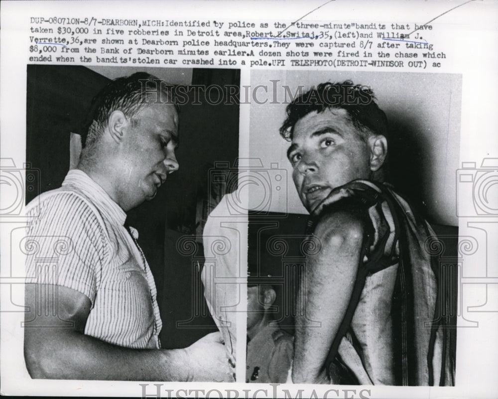1959 Press Photo Dearborn Police Catch Robbers Robert Switaj William J Verrette