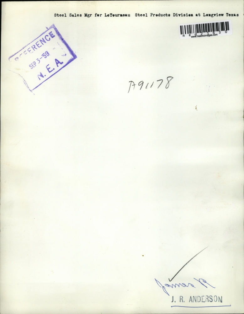 1959 Press Photo James Anderson Steel Sales LeTeuraneau Prod Div Longview Texas
