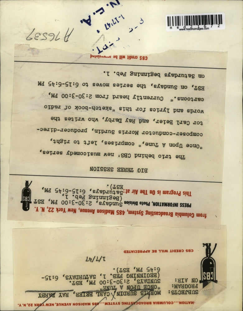 1947 Press Photo CBS Once Upon A Tune Morris Surdin Carl Beier Ray Darby Cartoon