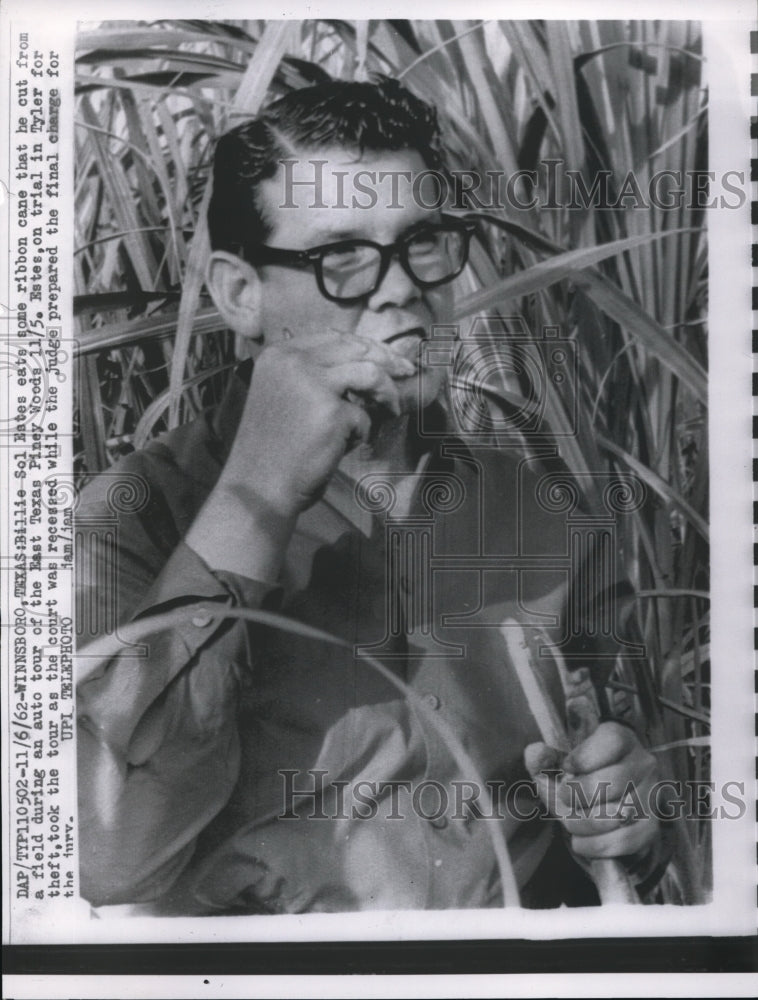 1962 Press Photo Billie Sol Estes eats ribbon cane that he cut