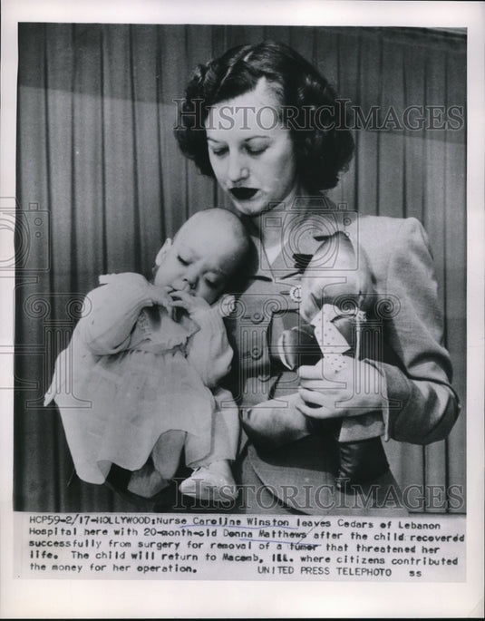 1954 Press Photo Nurse Caroline Winston leaves Cedars of Lebanon Hospital