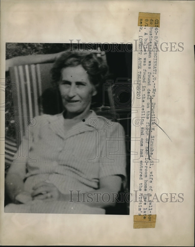 1947 Press Photo Cinncinati Ohio Mrs Drucilla Stroube, husband shot to death at