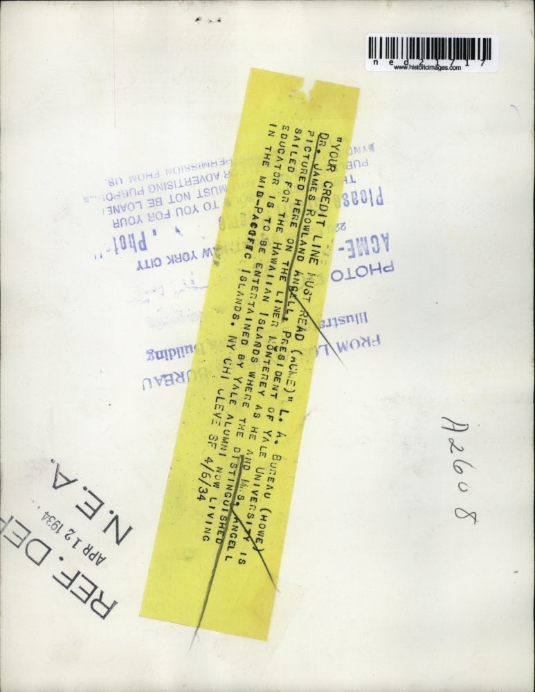 1934 Press Photo Dr. James Rowland Angell, president of Yale University