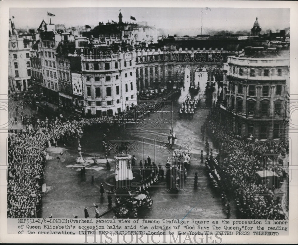 1952 Press Photo Overhead View of Trafalgar Square For Queen&#39;s Succesion