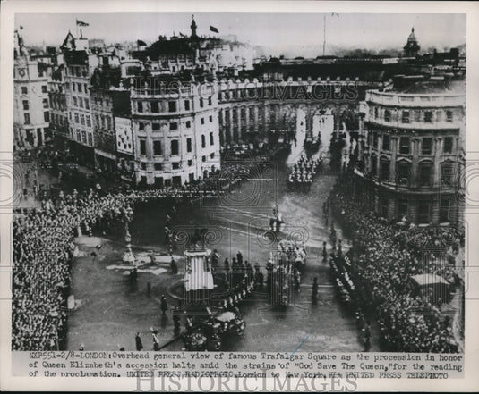 1952 Press Photo Overhead View of Trafalgar Square For Queen's Succesion