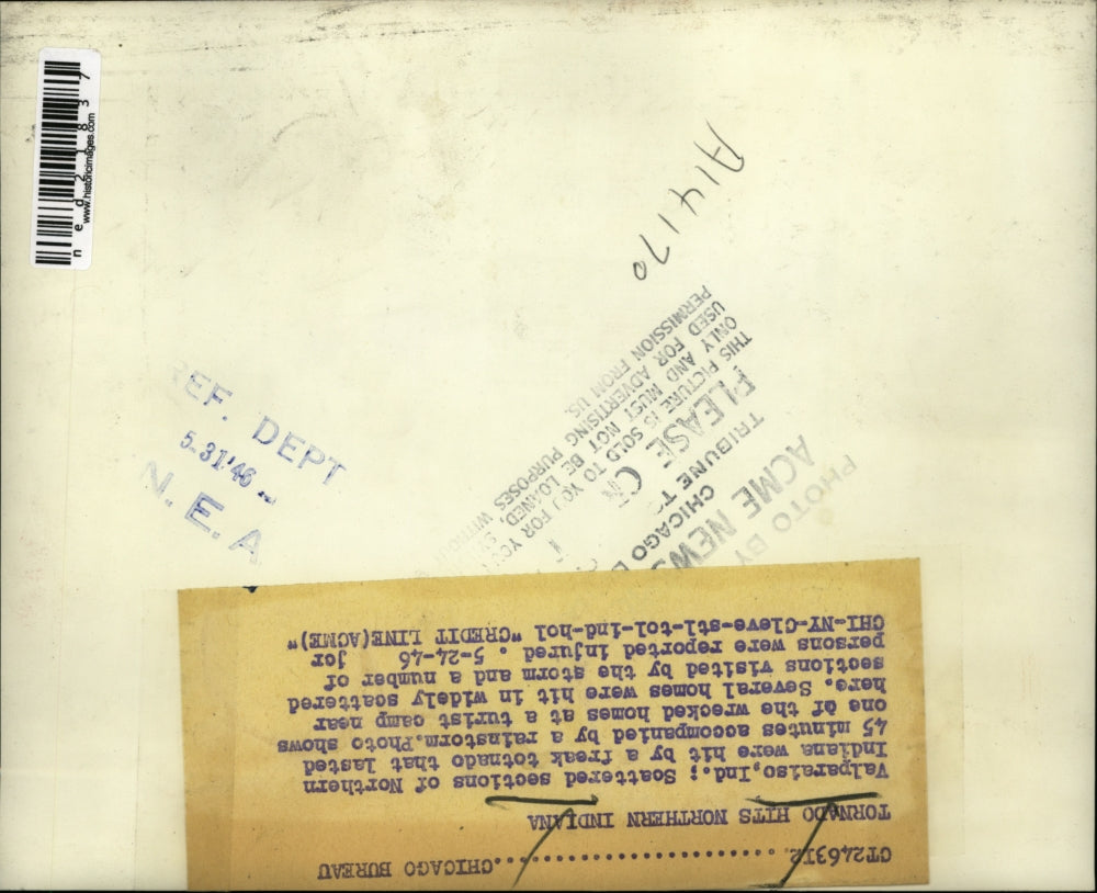 1946 Press Photo Northern Indiana Tornado Wreckage