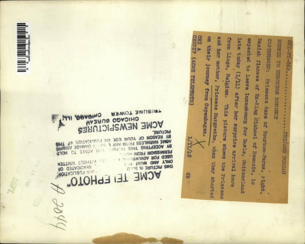 1948 Press Photo Princess Anne of Bourbon Parma fiancÃƒÆ’Ã†E™ÃƒEšÃ‚Â©e of Ex-King Michael of