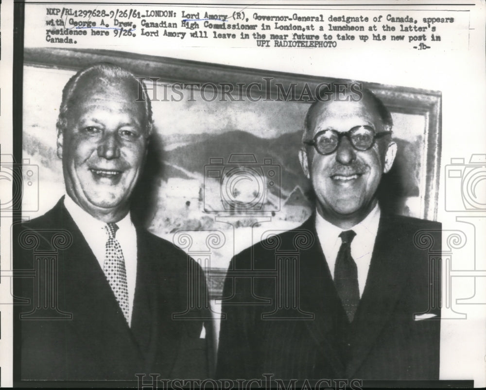 1961 Press Photo London Lord Amory appears with George A Drew at a luncheon at