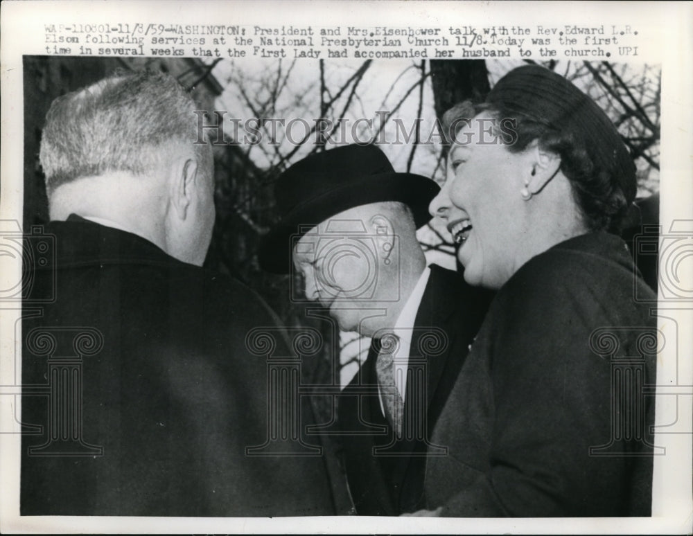 1959 Press Photo Wash DC Pres & Mrs Eisenhower & Rev Edward Elson at church
