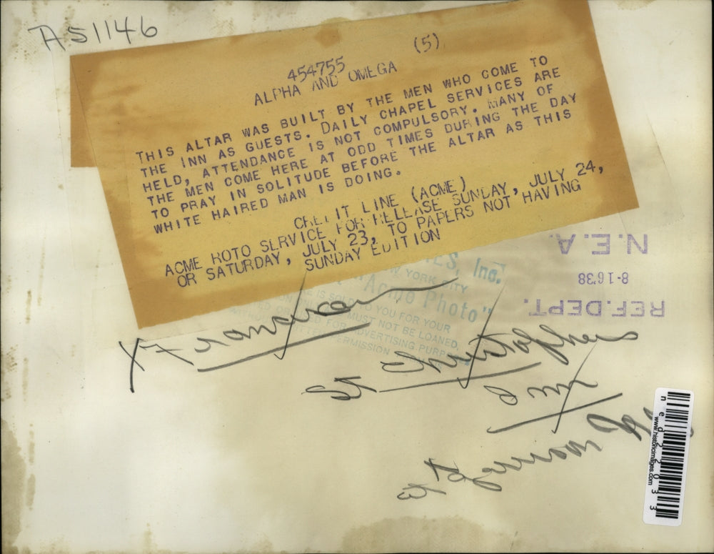 1938 Press Photo Alter for chapel services at St Christopher's Inn