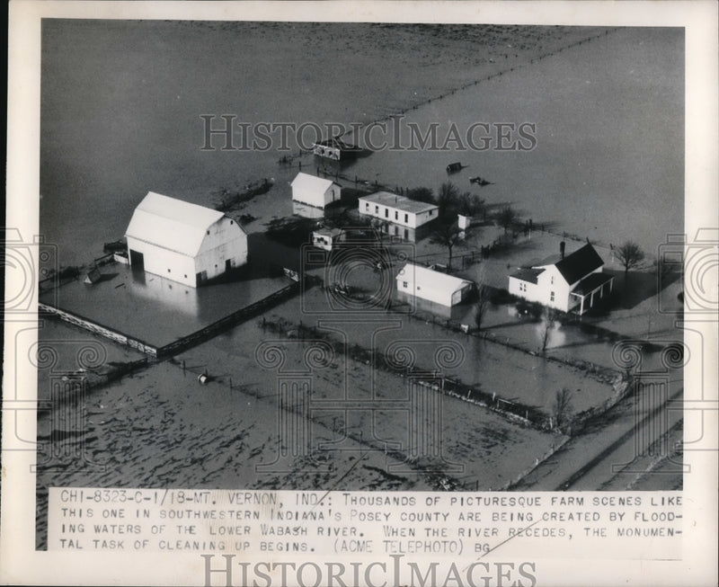 Load image into Gallery viewer, 1950 Press Photo Air view of Mt Vernon Ind flooded by Wabash River
