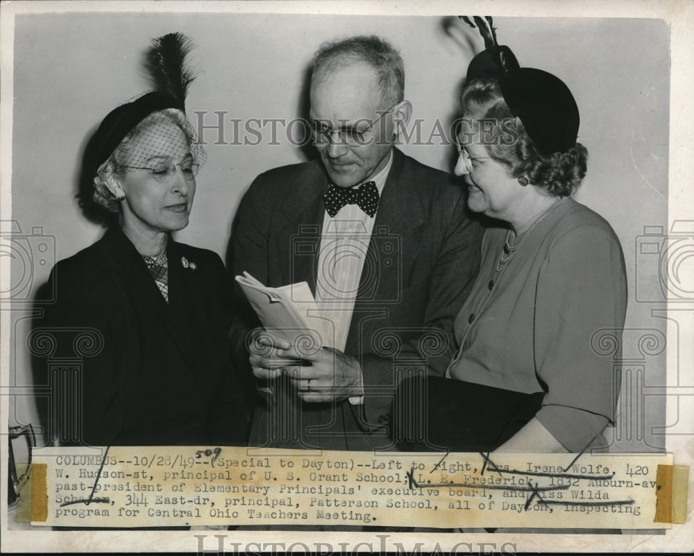 1949 Press Photo Mrs. Irene Wolfe, L.E Frederick, Miss Wilda Schafe rin Columbus