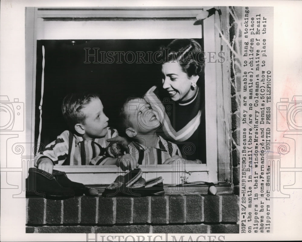 1953 Press Photo Harrisburg Pa Mrs Harry Coleman & sons Dennis & Fernando
