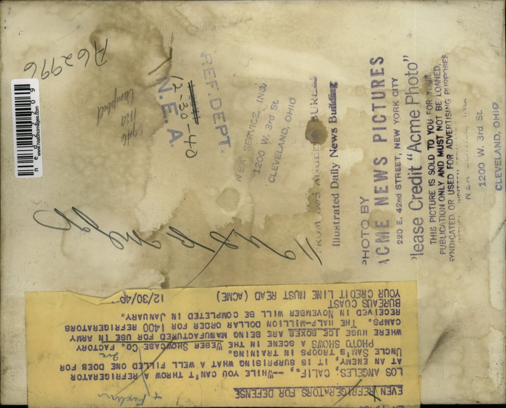 1940 Press Photo Refrigerator Manufactured Weber Showcase Co Army Camp Use