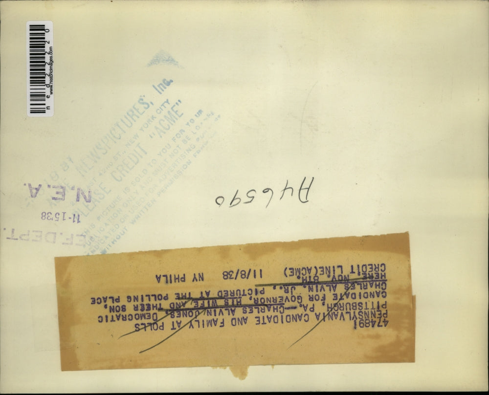 1938 Press Photo Pennsylvania Governor Candidate Charles Alvin Jones and Family