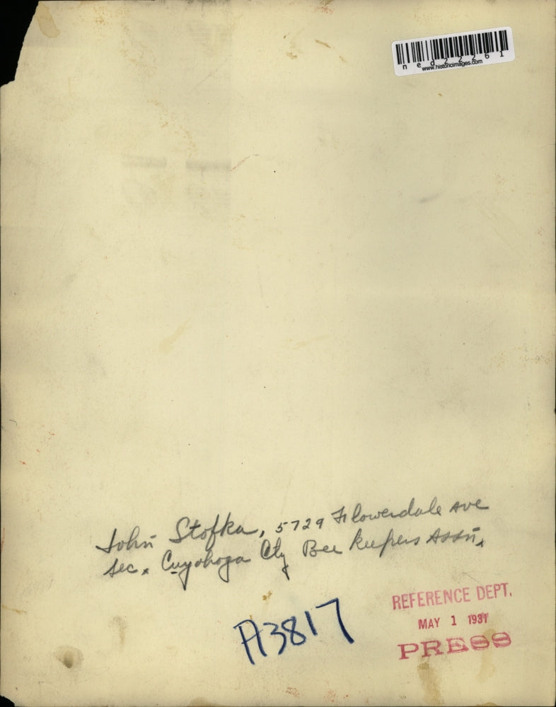 1931 Press Photo John Stofka Sec of Cuyahoga City bee keepers assoc in Ohio