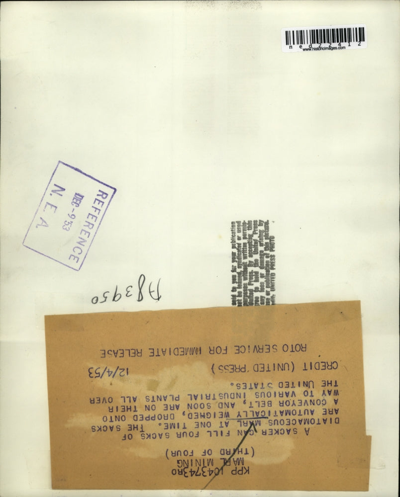 1953 Press Photo Miner Filling Sacks of Diatomaceous Marl Industrial Plants