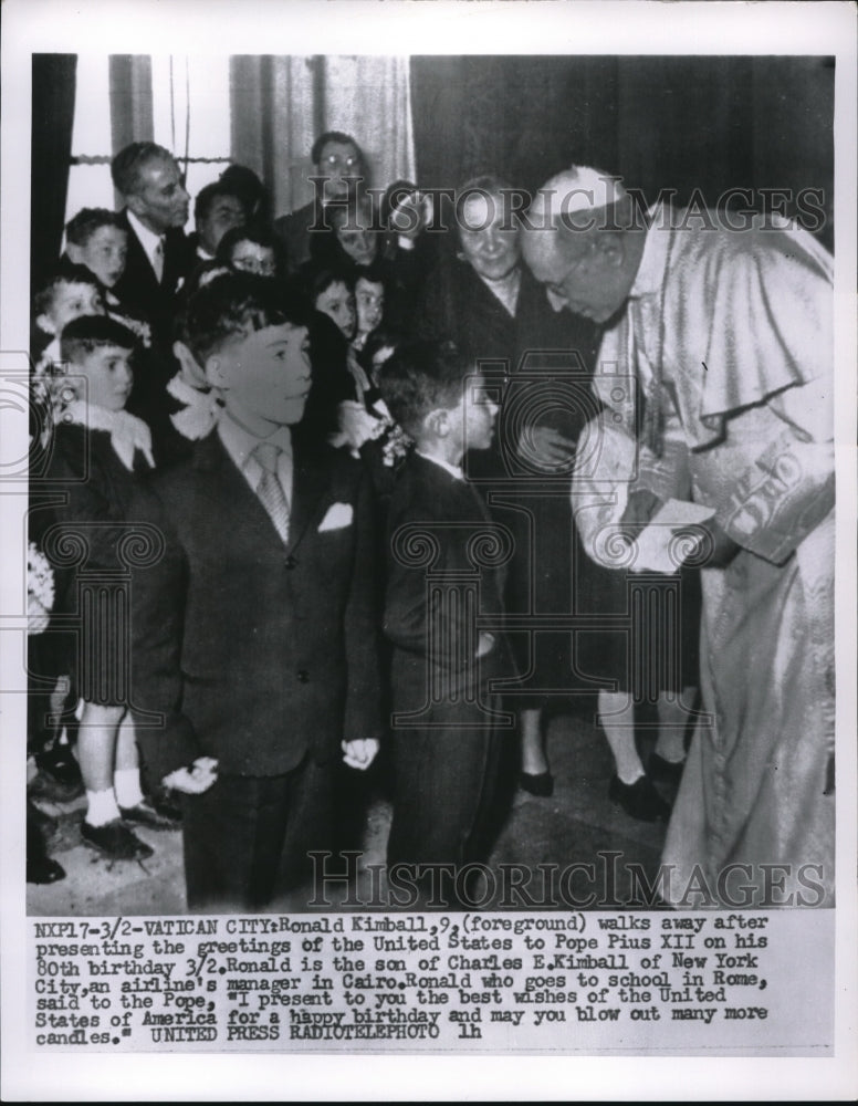 1956 Press Photo Children Greeting Pope Pius XII on 80th Birthday, Vatican City
