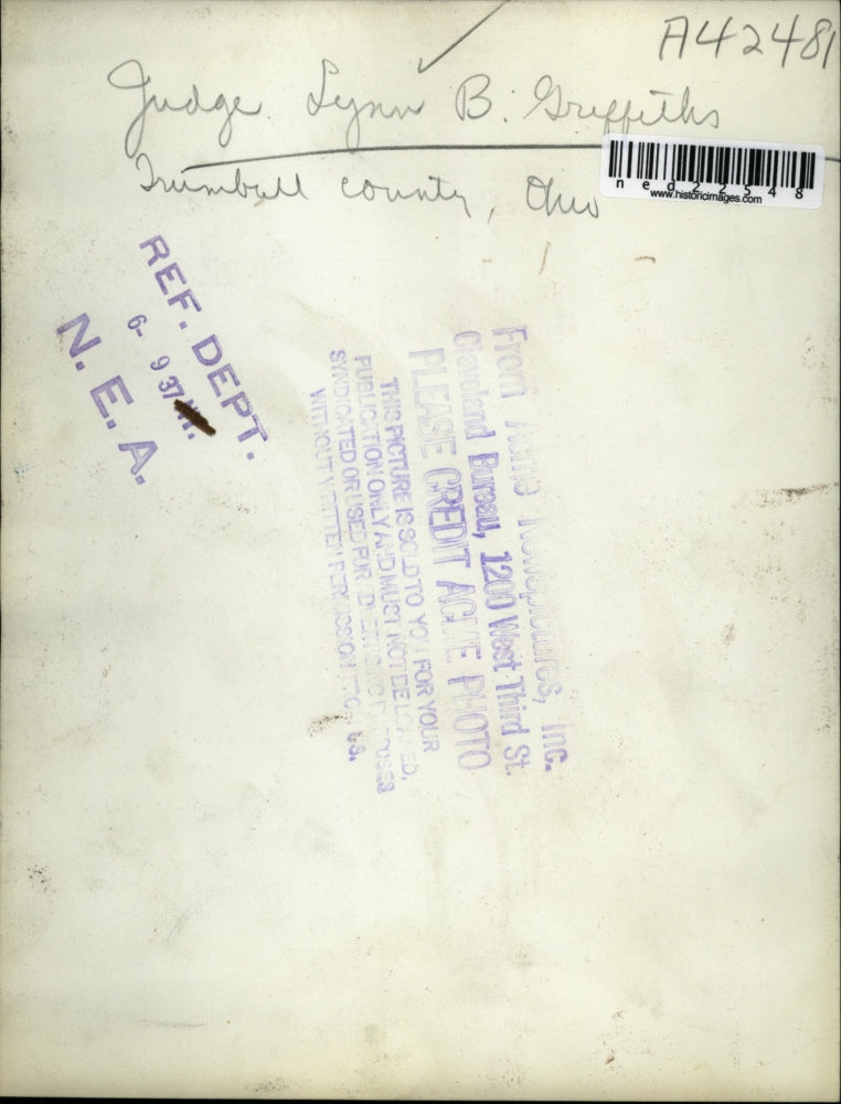 1937 Press Photo Judge Lynn B. Griffiths, Trumbull County, Ohio