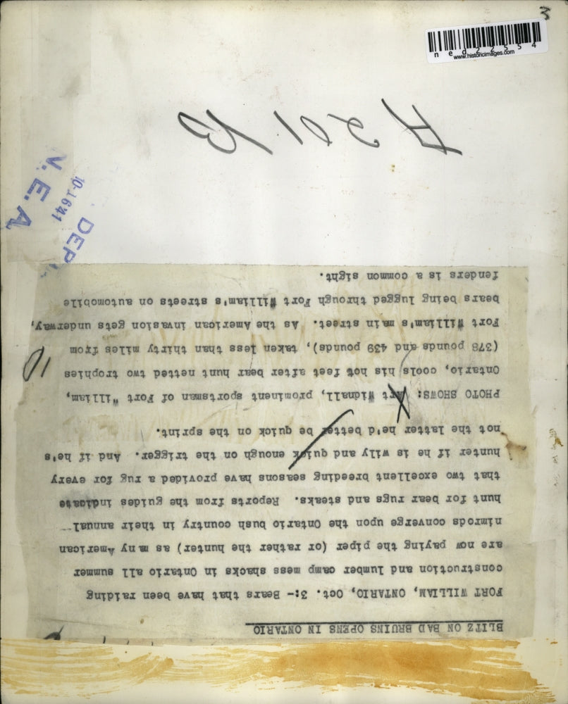 1941 Press Photo Art Widnall, Fort William Ontario Canada Bear Hunter