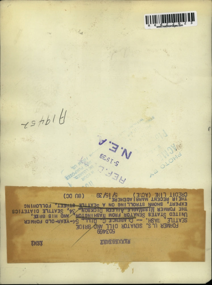 1939 Press Photo Clarence C Dill Weds Mable Aileen Dickson in Seattle Washington