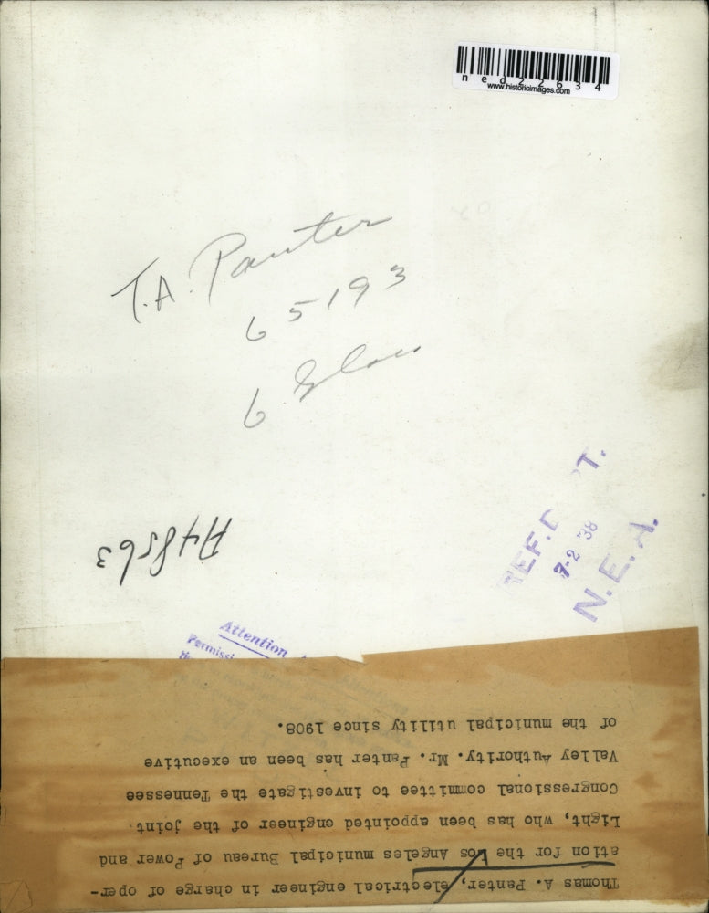 1938 Press Photo Engineer Thomas Panter Tennessee Valley Authority Investigation