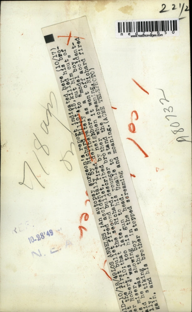 1949 Press Photo Teenager Richard Elliot Accidentally Kills Brother Robert, 10