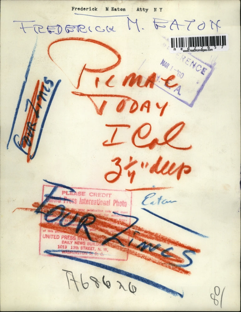 1960 Press Photo Frederick M. Eaton, New York Attorney