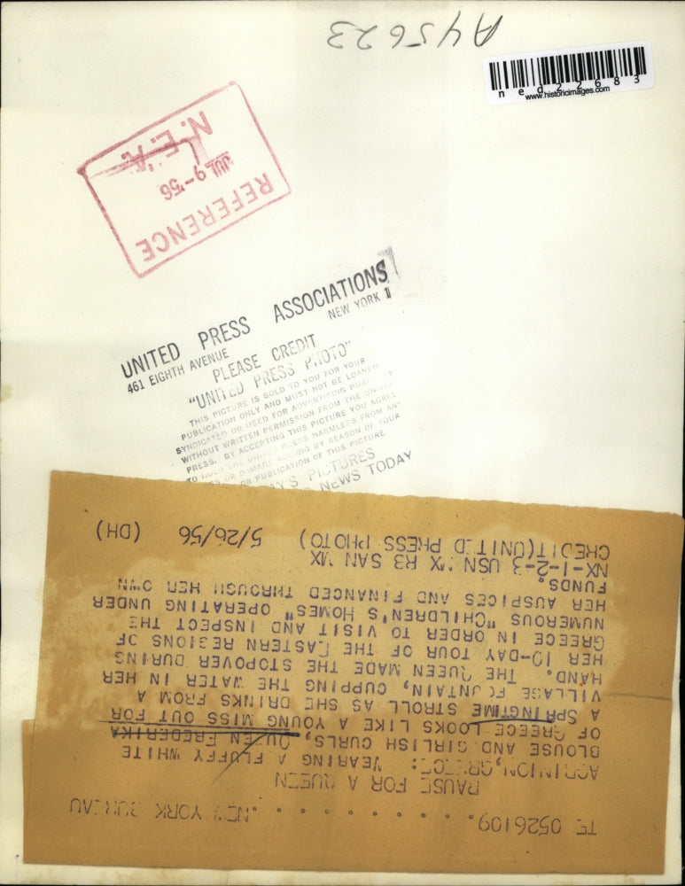 1956 Press Photo Greece Queen Frederika of Greece on visit to a village