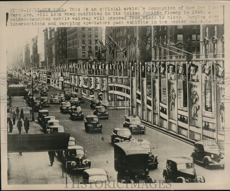 Load image into Gallery viewer, 1947 Press Photo Artist Conception of Golden Jubilee Finery, New York
