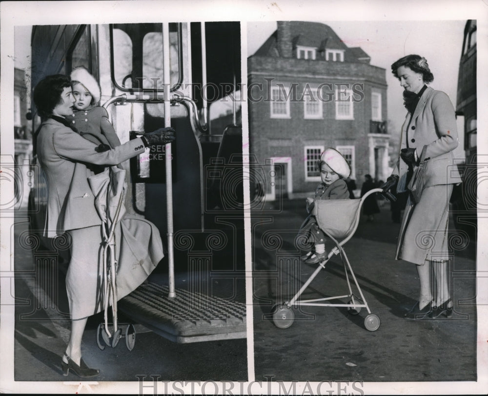 1953 Press Photo Surrey England Susan Constance Millar Pram High Chair Strong